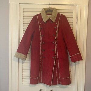 Tasha Polizzi red faux suede coat large sherpa military inspired long